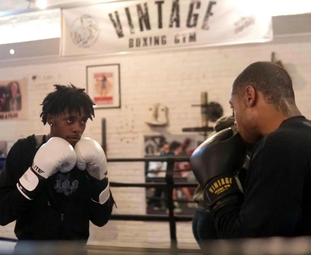Boxer throwing a punch during training at Vintage